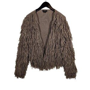 AS By DF Boho Fringe Sasquatch Cardigan Sweater Sz M Statement Shag Jacket Brown